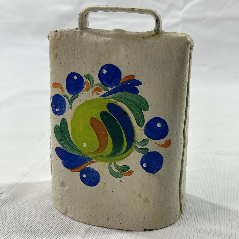 Vintage Hand Painted Cow Bell Folk Art – Rustic Farmhouse Cottage Decor